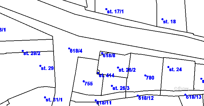 Parcela st. 618/8 v KÚ Cholina, Katastrální mapa