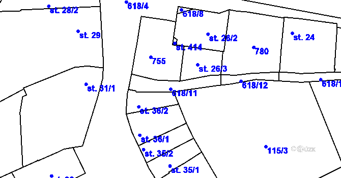 Parcela st. 618/11 v KÚ Cholina, Katastrální mapa