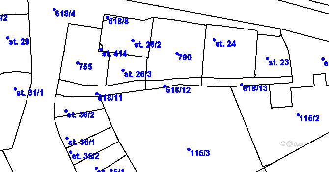 Parcela st. 618/12 v KÚ Cholina, Katastrální mapa
