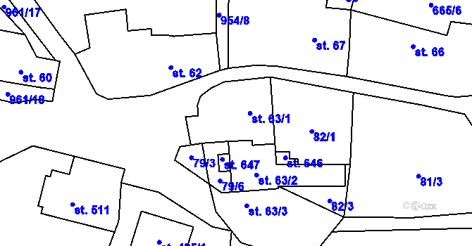 Parcela st. 63/1 v KÚ Choltice, Katastrální mapa