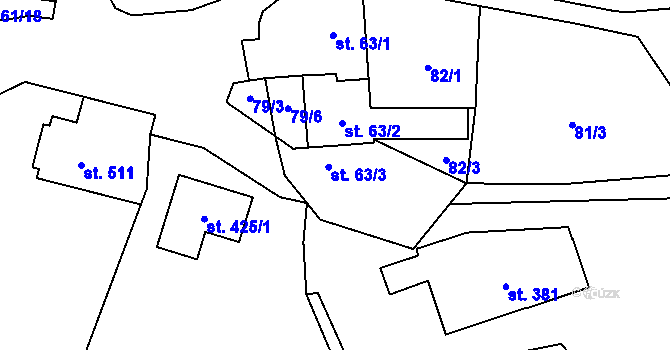 Parcela st. 63/3 v KÚ Choltice, Katastrální mapa