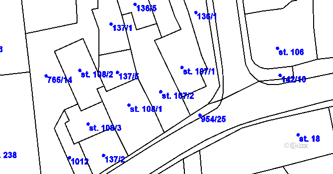 Parcela st. 107/2 v KÚ Choltice, Katastrální mapa