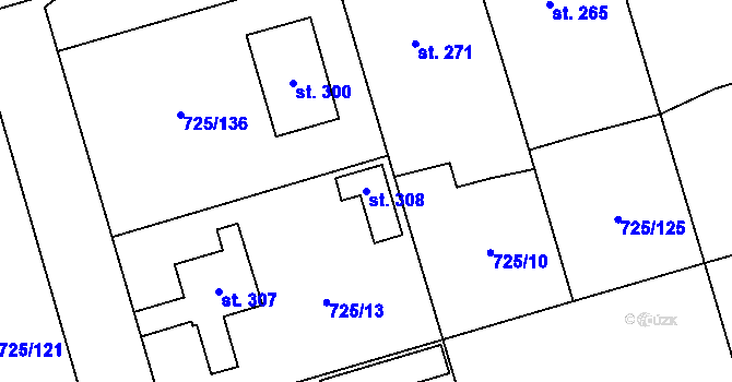 Parcela st. 308 v KÚ Choltice, Katastrální mapa