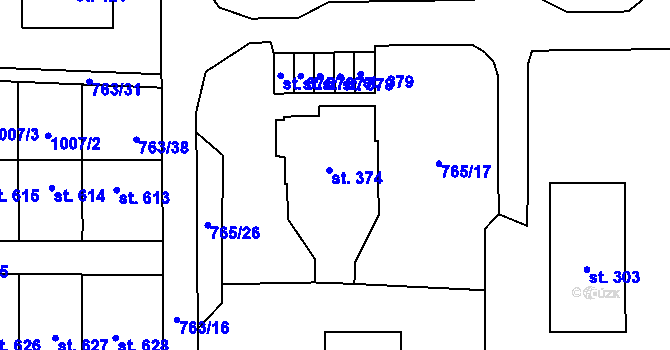 Parcela st. 374 v KÚ Choltice, Katastrální mapa