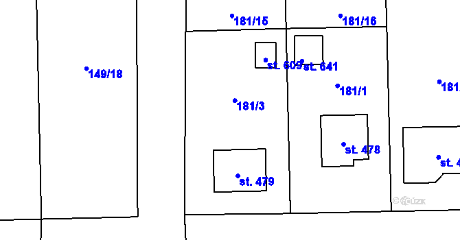 Parcela st. 181/3 v KÚ Choltice, Katastrální mapa
