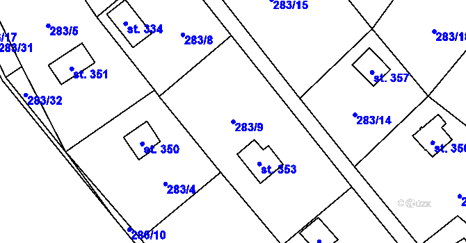 Parcela st. 283/9 v KÚ Choltice, Katastrální mapa