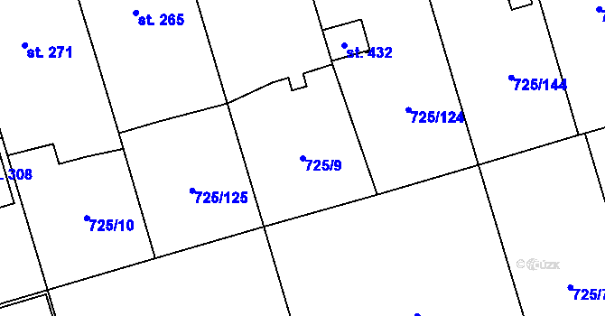 Parcela st. 725/9 v KÚ Choltice, Katastrální mapa