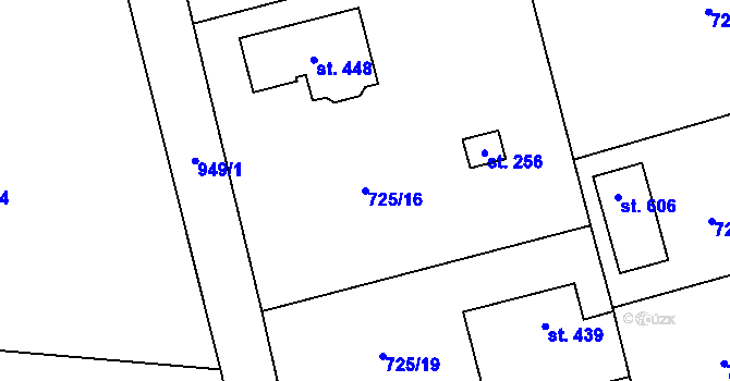 Parcela st. 725/16 v KÚ Choltice, Katastrální mapa