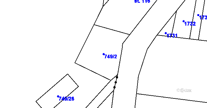 Parcela st. 749/2 v KÚ Choltice, Katastrální mapa