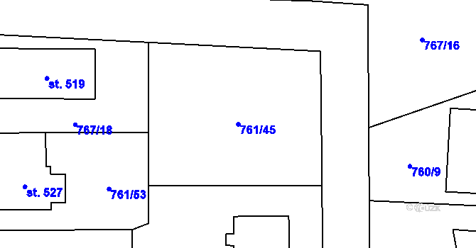 Parcela st. 761/45 v KÚ Choltice, Katastrální mapa
