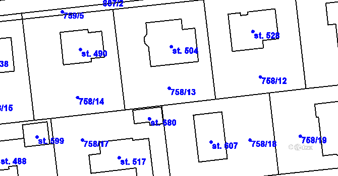 Parcela st. 758/13 v KÚ Choltice, Katastrální mapa