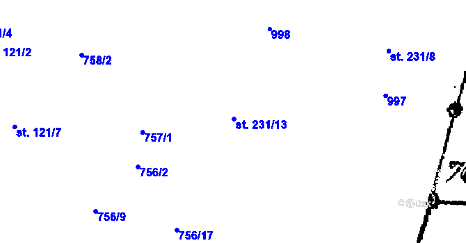 Parcela st. 231/13 v KÚ Choltice, Katastrální mapa