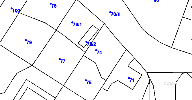 Parcela st. 74 v KÚ Cholupice, Katastrální mapa