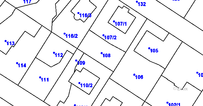 Parcela st. 108 v KÚ Cholupice, Katastrální mapa