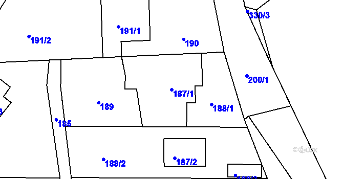 Parcela st. 187/1 v KÚ Cholupice, Katastrální mapa