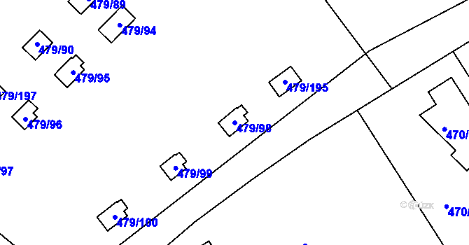 Parcela st. 479/98 v KÚ Cholupice, Katastrální mapa