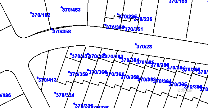 Parcela st. 370/383 v KÚ Cholupice, Katastrální mapa