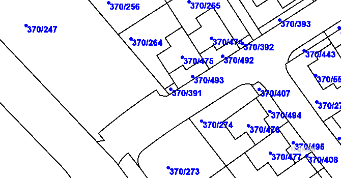 Parcela st. 370/391 v KÚ Cholupice, Katastrální mapa