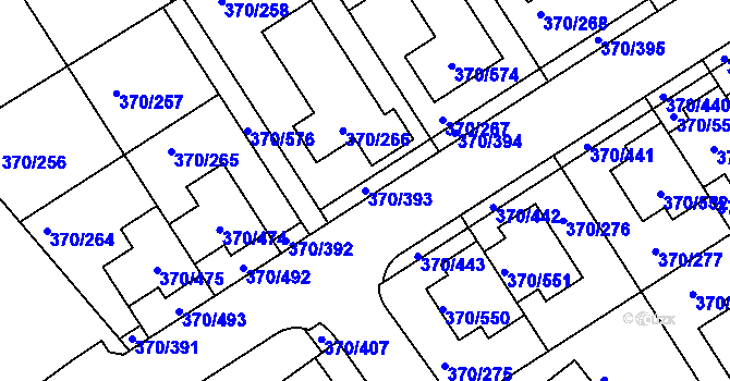 Parcela st. 370/393 v KÚ Cholupice, Katastrální mapa