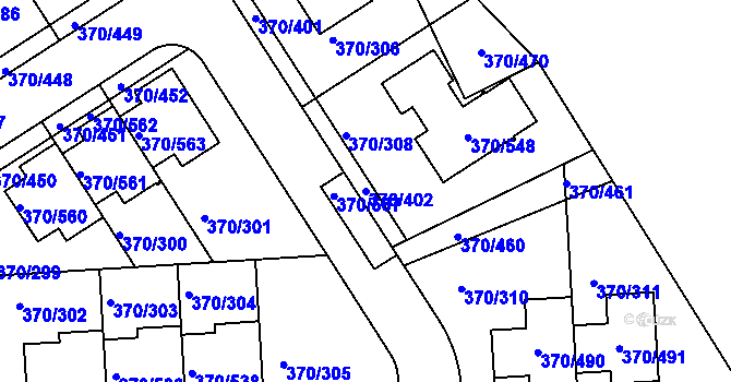 Parcela st. 370/402 v KÚ Cholupice, Katastrální mapa