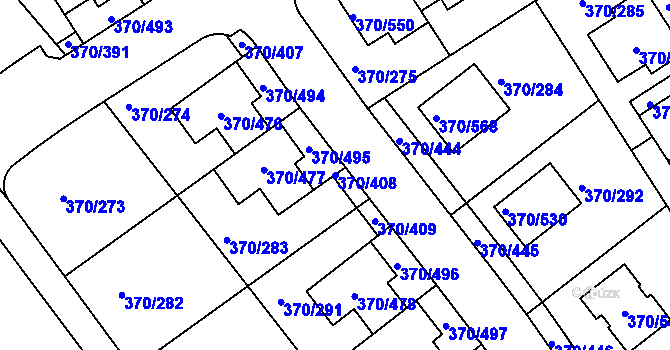 Parcela st. 370/408 v KÚ Cholupice, Katastrální mapa