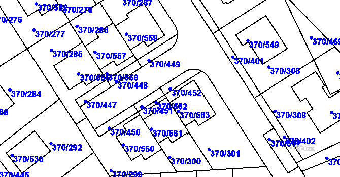 Parcela st. 370/452 v KÚ Cholupice, Katastrální mapa