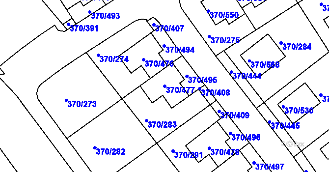 Parcela st. 370/477 v KÚ Cholupice, Katastrální mapa