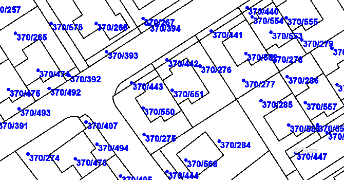 Parcela st. 370/551 v KÚ Cholupice, Katastrální mapa