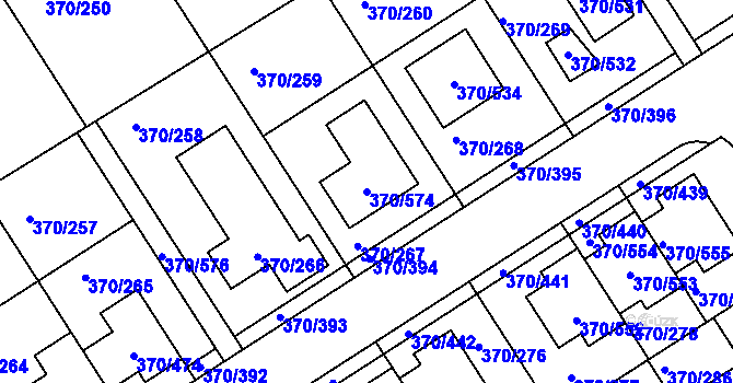 Parcela st. 370/574 v KÚ Cholupice, Katastrální mapa