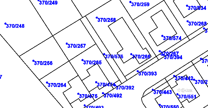 Parcela st. 370/576 v KÚ Cholupice, Katastrální mapa
