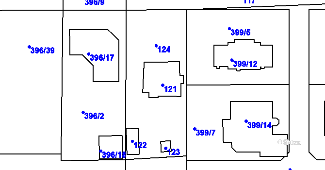 Parcela st. 121 v KÚ Točná, Katastrální mapa