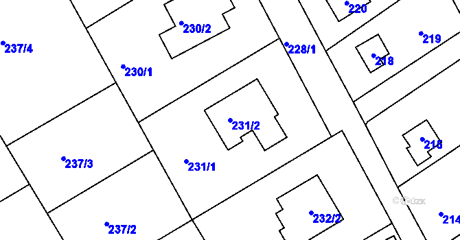 Parcela st. 231/2 v KÚ Točná, Katastrální mapa