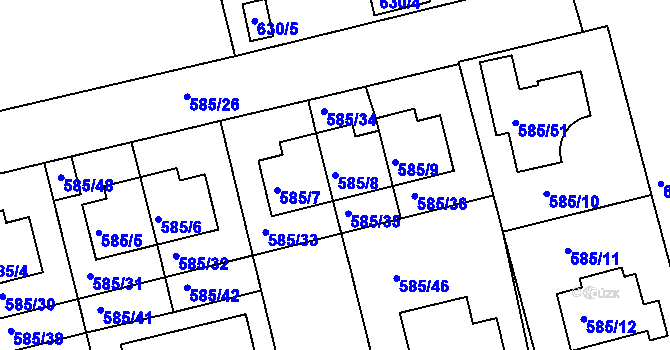 Parcela st. 585/8 v KÚ Točná, Katastrální mapa