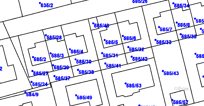Parcela st. 585/31 v KÚ Točná, Katastrální mapa