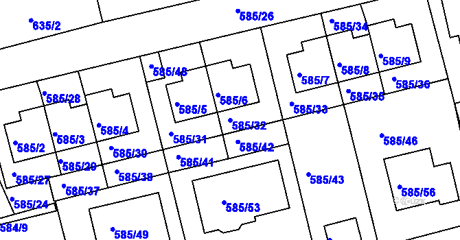 Parcela st. 585/32 v KÚ Točná, Katastrální mapa
