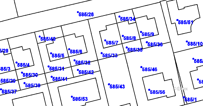 Parcela st. 585/33 v KÚ Točná, Katastrální mapa