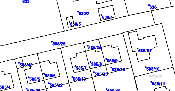 Parcela st. 585/34 v KÚ Točná, Katastrální mapa