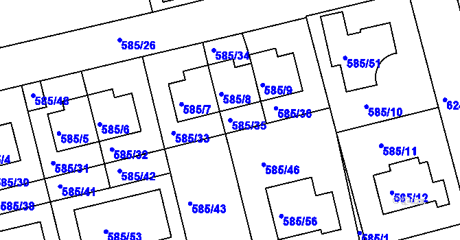 Parcela st. 585/35 v KÚ Točná, Katastrální mapa