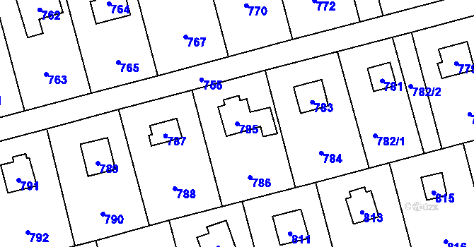 Parcela st. 785 v KÚ Točná, Katastrální mapa