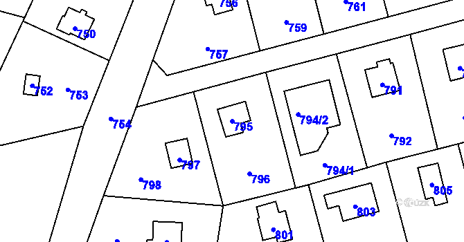 Parcela st. 795 v KÚ Točná, Katastrální mapa