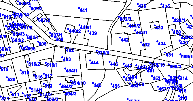 Parcela st. 835/1 v KÚ Točná, Katastrální mapa