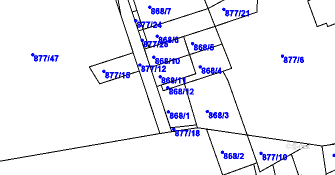 Parcela st. 868/12 v KÚ Točná, Katastrální mapa