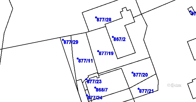 Parcela st. 877/19 v KÚ Točná, Katastrální mapa