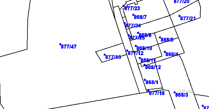 Parcela st. 877/15 v KÚ Točná, Katastrální mapa