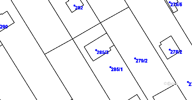 Parcela st. 285/3 v KÚ Točná, Katastrální mapa