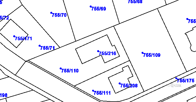 Parcela st. 755/216 v KÚ Chomoutov, Katastrální mapa