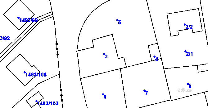 Parcela st. 3 v KÚ Chomoutov, Katastrální mapa