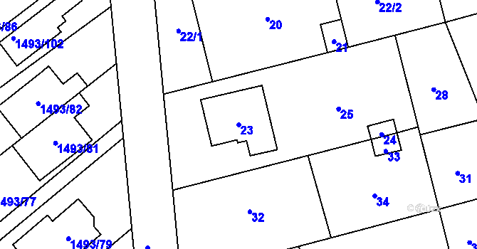 Parcela st. 23 v KÚ Chomoutov, Katastrální mapa
