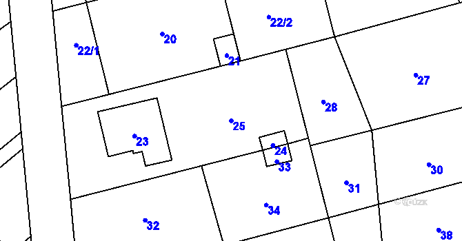 Parcela st. 25 v KÚ Chomoutov, Katastrální mapa