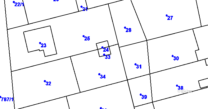 Parcela st. 33 v KÚ Chomoutov, Katastrální mapa